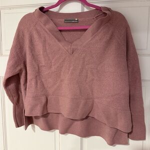 Anthropologie Mauve Cropped V Neck Sweater